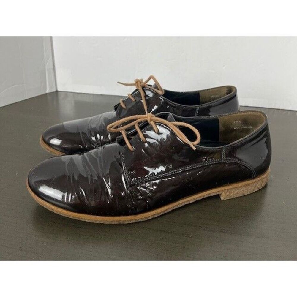 Paul Green Moccasin Women 6 Lace Up Block Heel Round‎ Toe Glossy Oxfords EUC